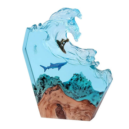 Deep Sea Resin Night Light Sea Turtle Shark Diver Figurines Seabed Tabletop Decor Christmas Gift