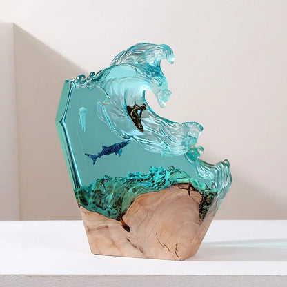 Deep Sea Resin Night Light Sea Turtle Shark Diver Figurines Seabed Tabletop Decor Christmas Gift
